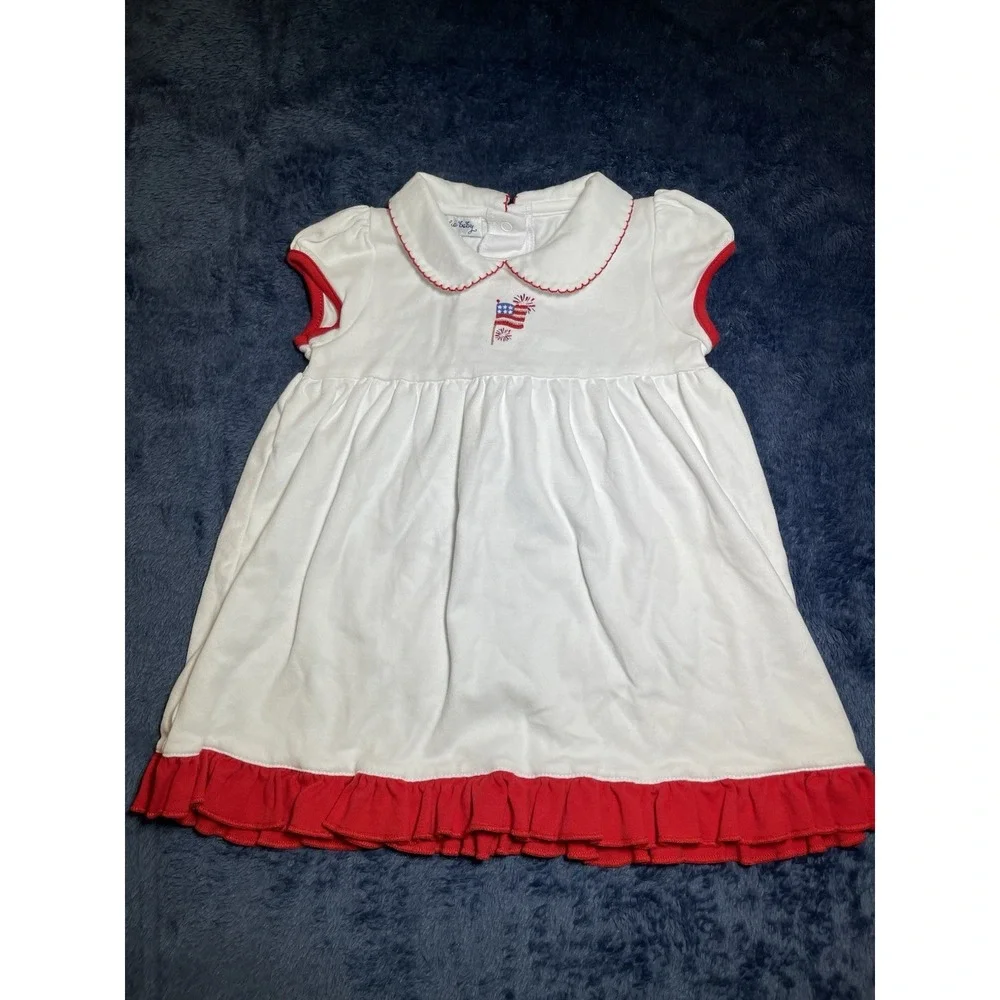 Magnolia Baby White USA Flag Red Accents White Collar Dress 24 Month Pima Cotton